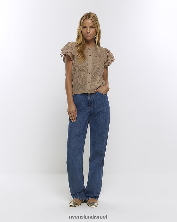 לבוש River Island חולצת שרוול עם סלסול תחרה חָקִי נשים BDZ4081281