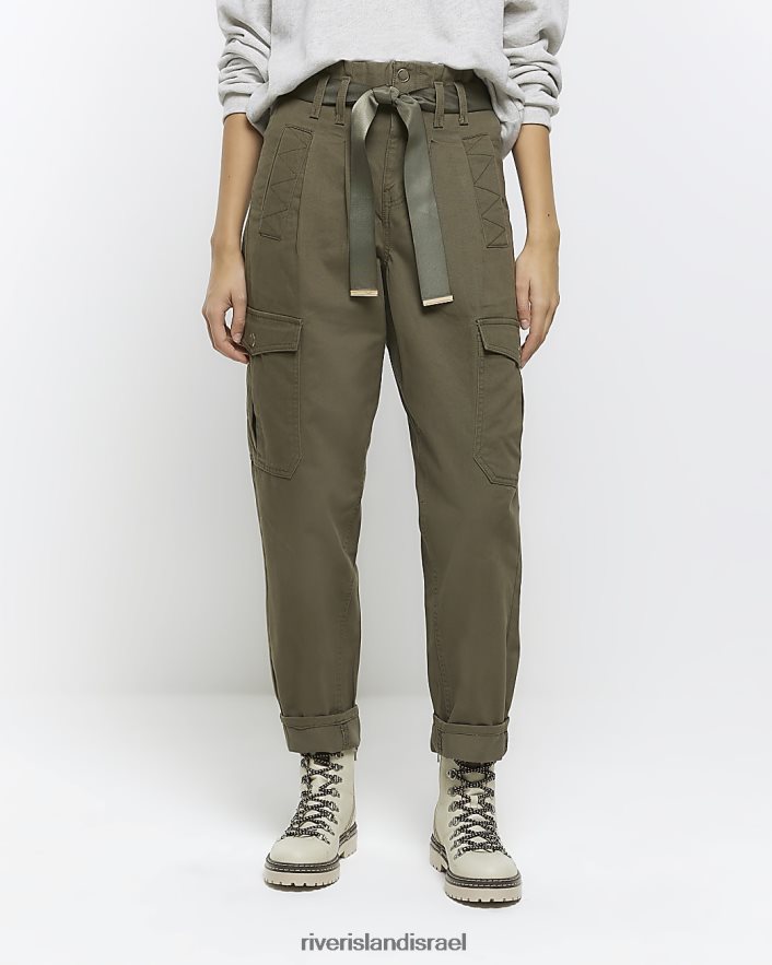 לבוש River Island מכנסי מטען עם חגורה עם שקית נייר חָקִי נשים BDZ4081284
