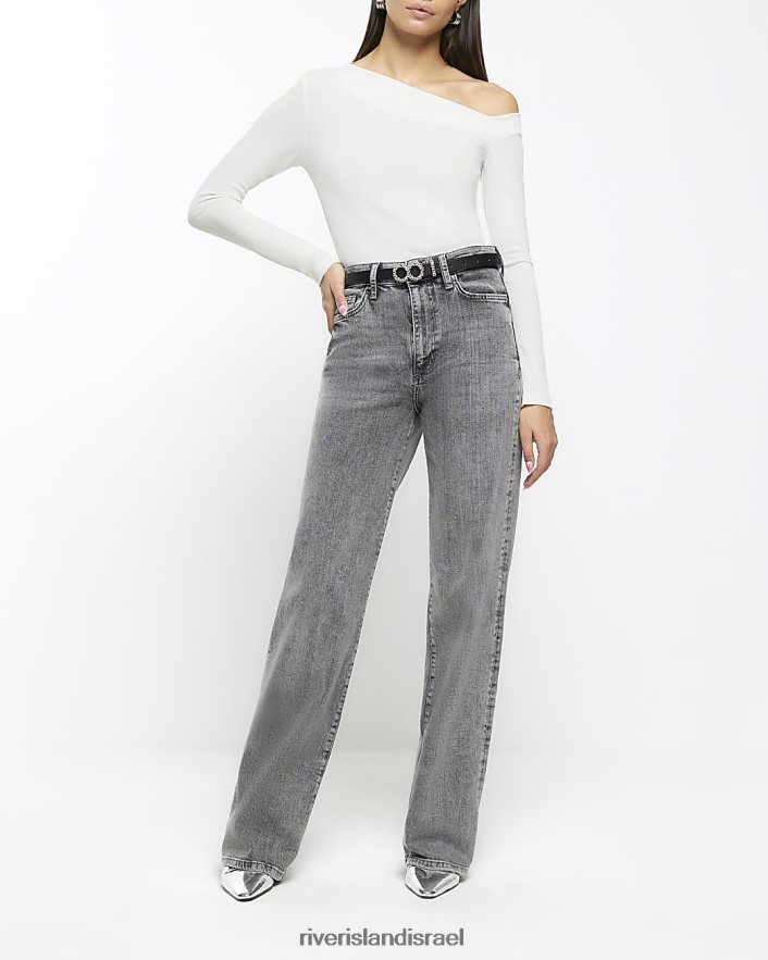 לבוש River Island חלק עליון עם שרוול ארוך מחוץ לכתף קרם נשים BDZ408128