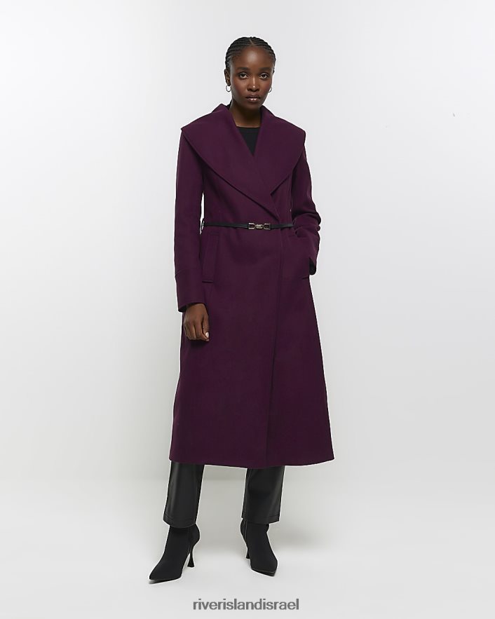 לבוש River Island מעיל ארוכות מעטפת חגורה אָדוֹם נשים BDZ40813