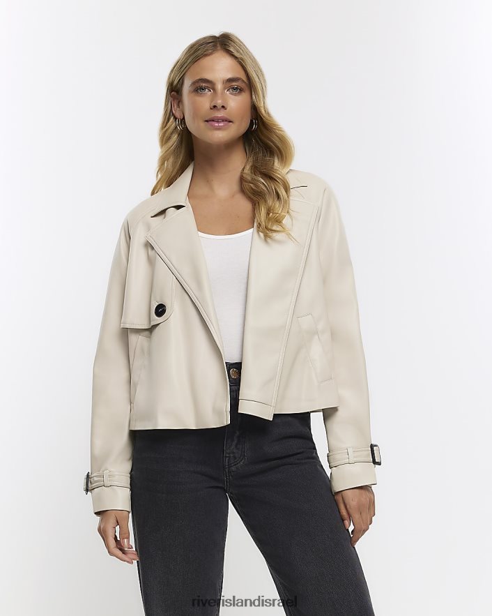 לבוש River Island מעיל טרנץ' מעור מלאכותי קרם נשים BDZ4081301