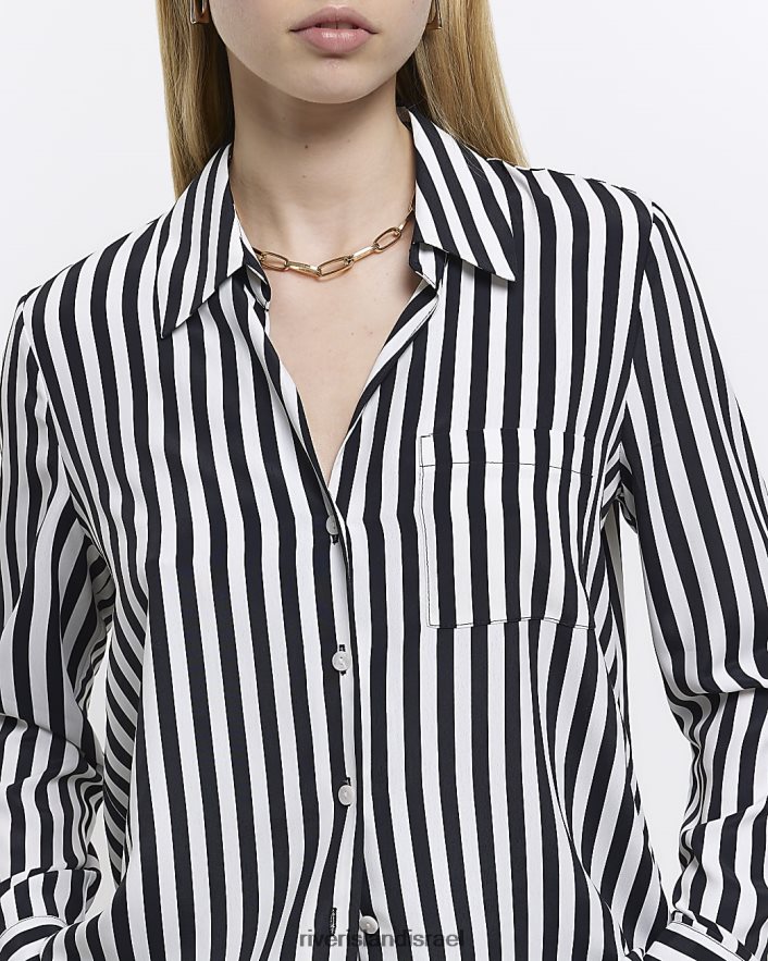 לבוש River Island חולצת פסים עם שרוולים ארוכים שָׁחוֹר נשים BDZ4081305
