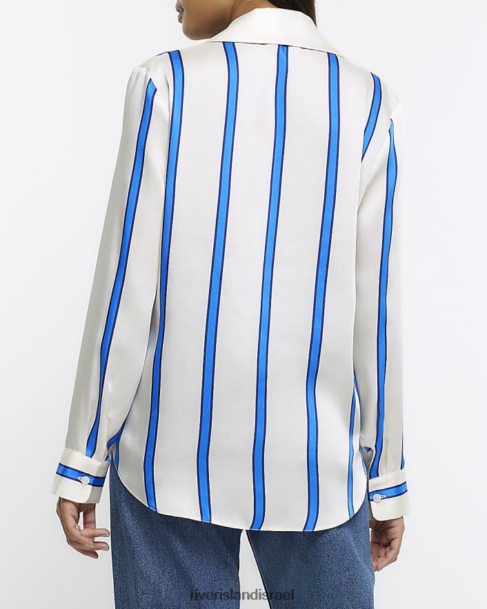 לבוש River Island חולצת סאטן פסים עם שרוולים ארוכים חיל הים נשים BDZ4081307
