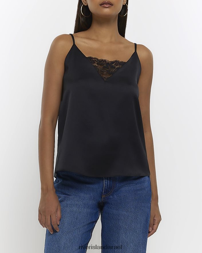 לבוש River Island טופ קמי עם פרטי תחרה שָׁחוֹר נשים BDZ4081310