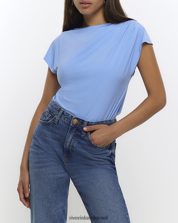 לבוש River Island חולצת טריקו עם דיטיילס כְּחוֹל נשים BDZ4081312