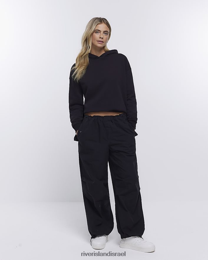 לבוש River Island מכנסי מצנח בגזרה נמוכה שָׁחוֹר נשים BDZ4081336