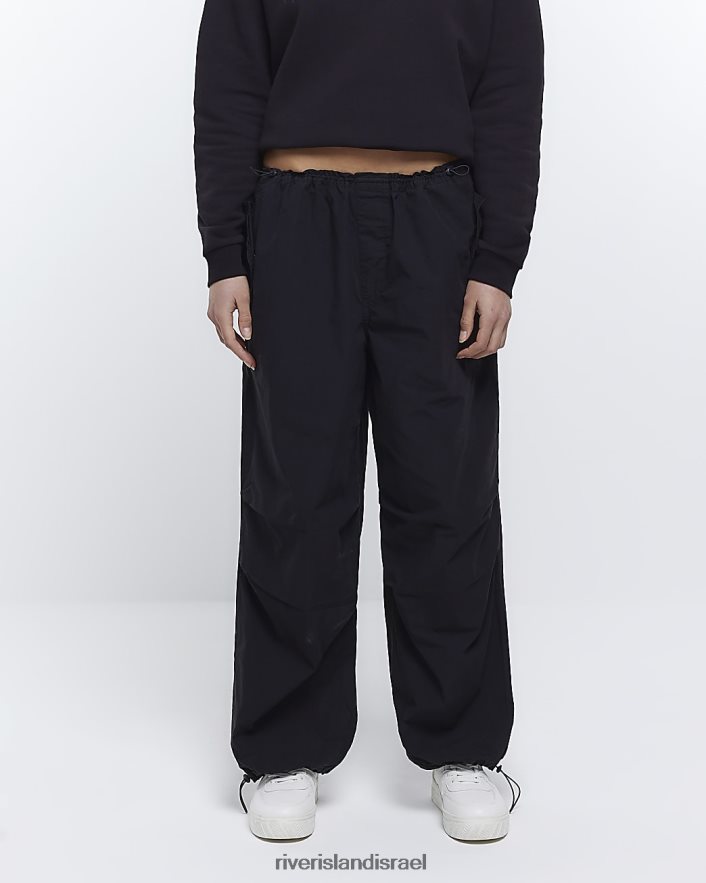 לבוש River Island מכנסי מצנח בגזרה נמוכה שָׁחוֹר נשים BDZ4081336