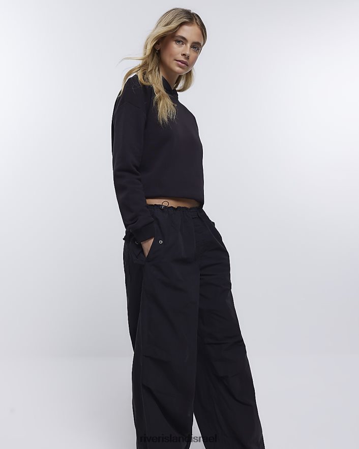 לבוש River Island מכנסי מצנח בגזרה נמוכה שָׁחוֹר נשים BDZ4081336