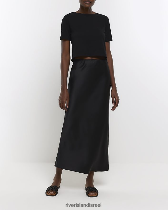לבוש River Island חולצת טריקו קצוצה שָׁחוֹר נשים BDZ4081339