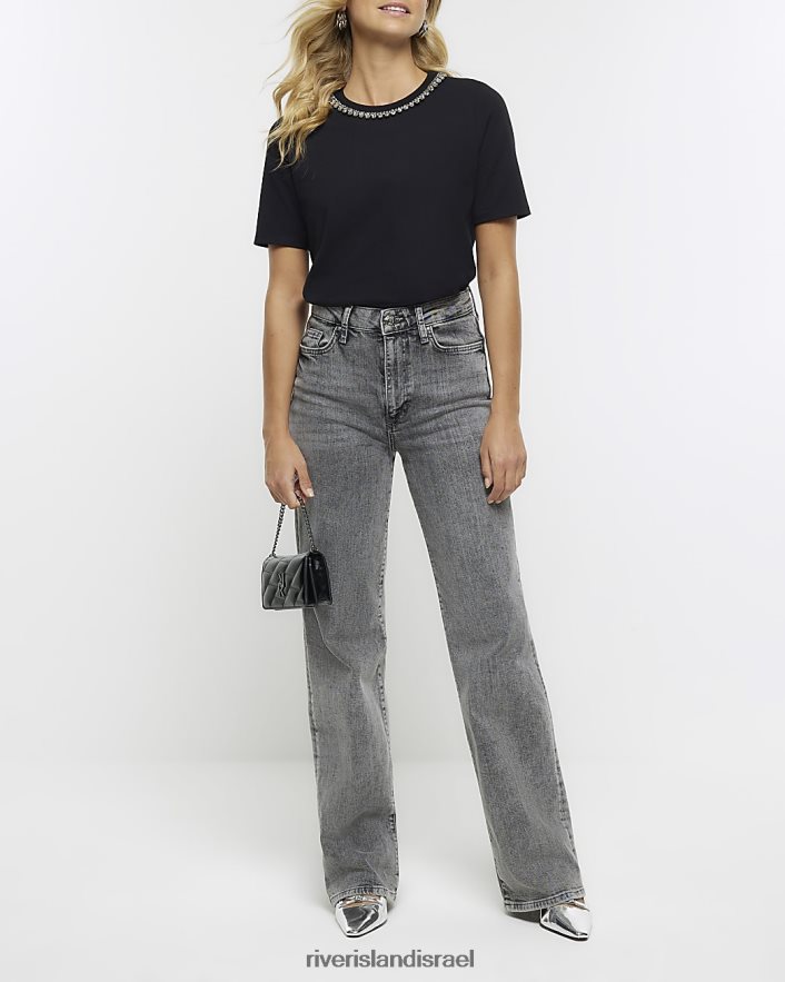 לבוש River Island שרשרת חולצת טריקו עם שרוולים קצרים שָׁחוֹר נשים BDZ4081356