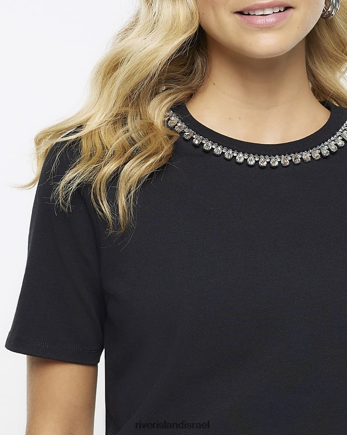 לבוש River Island שרשרת חולצת טריקו עם שרוולים קצרים שָׁחוֹר נשים BDZ4081356