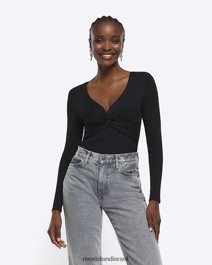לבוש River Island לעטוף חלק עליון עם שרוול ארוך שָׁחוֹר נשים BDZ408136
