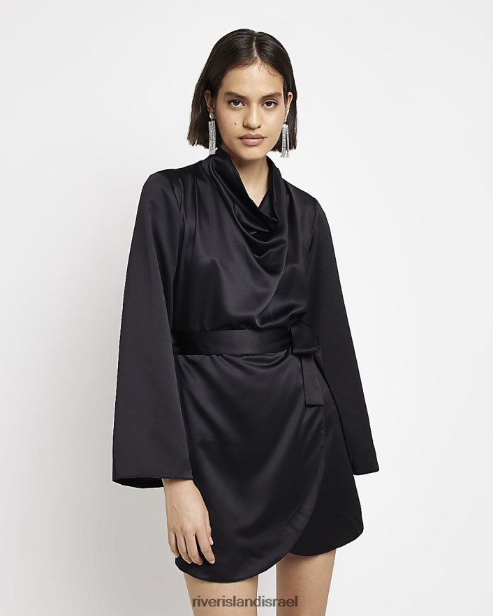 לבוש River Island שמלת מיני מעטפת סאטן שָׁחוֹר נשים BDZ4081363