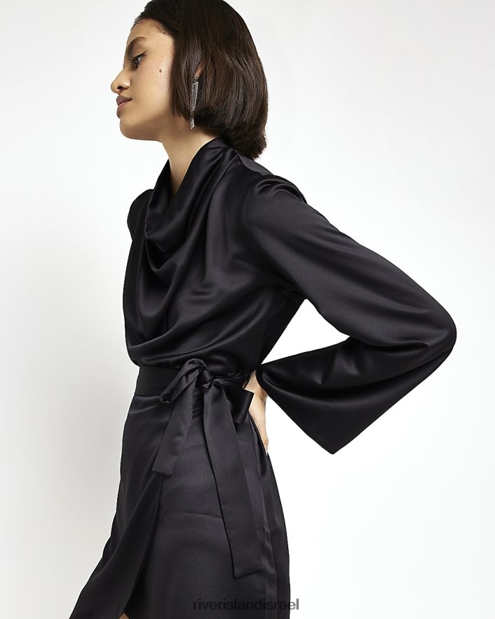 לבוש River Island שמלת מיני מעטפת סאטן שָׁחוֹר נשים BDZ4081363