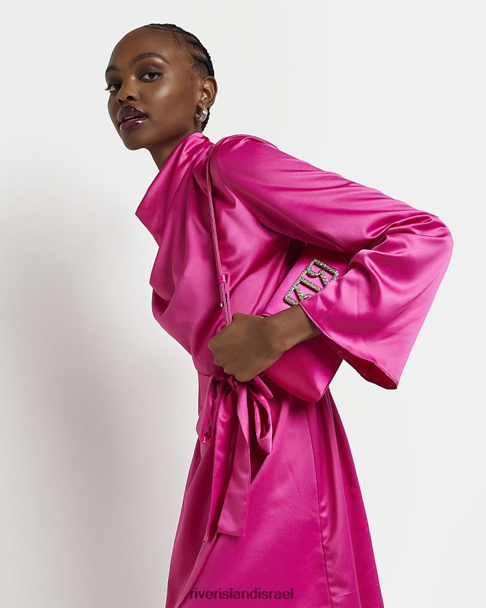 לבוש River Island שמלת מיני סאטן עם צווארון גבוה וָרוֹד נשים BDZ4081366