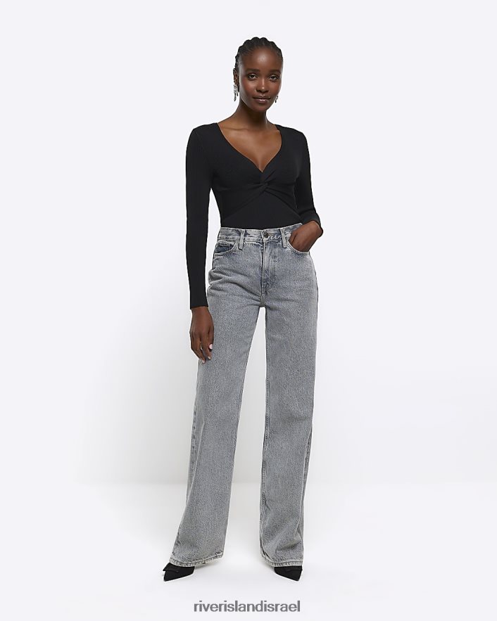 לבוש River Island לעטוף חלק עליון עם שרוול ארוך שָׁחוֹר נשים BDZ408136