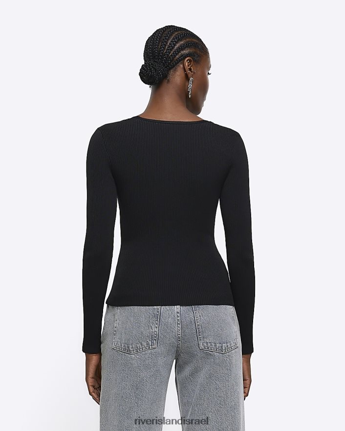לבוש River Island לעטוף חלק עליון עם שרוול ארוך שָׁחוֹר נשים BDZ408136