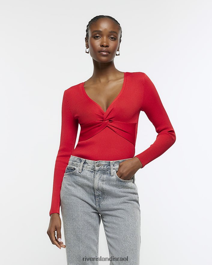 לבוש River Island חלק קדמי עם שרוול ארוך אָדוֹם נשים BDZ408137