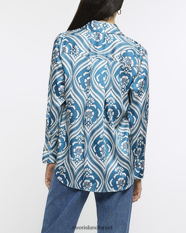 לבוש River Island חולצה בהדפס פרחים כְּחוֹל נשים BDZ4081371