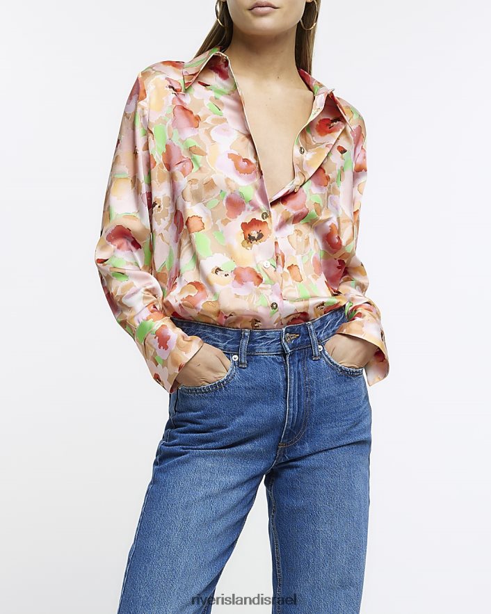 לבוש River Island חולצת אוברסייז פרחונית וָרוֹד נשים BDZ4081378