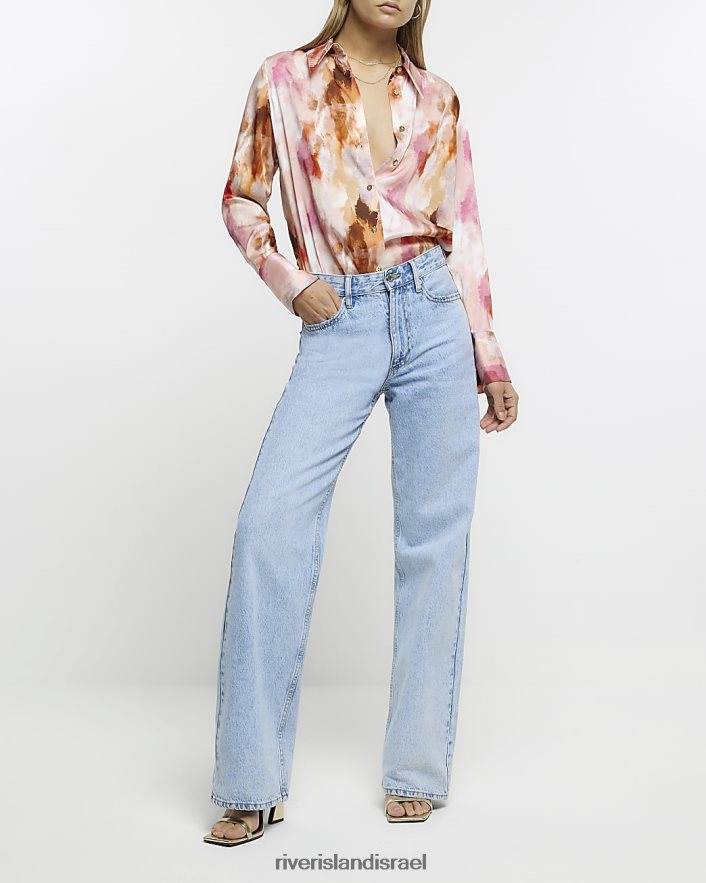 לבוש River Island חולצת אוברסייז אבסטרקטית סאטן וָרוֹד נשים BDZ4081379