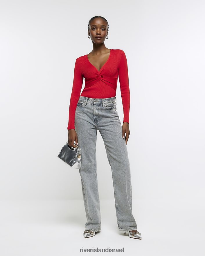 לבוש River Island חלק קדמי עם שרוול ארוך אָדוֹם נשים BDZ408137