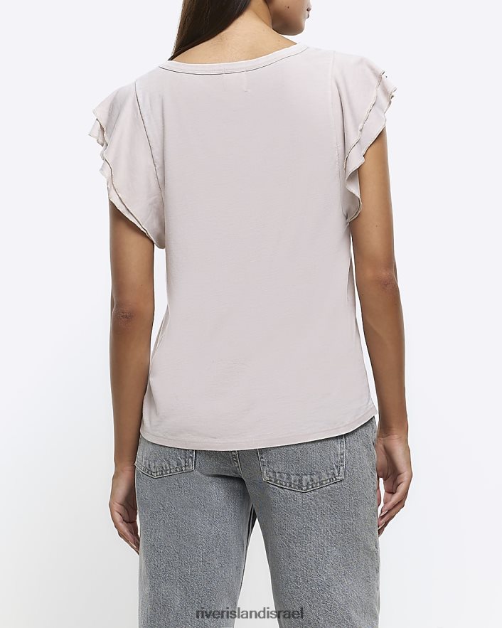 לבוש River Island חולצת טריקו עם שרוול סלסול אפור נשים BDZ4081381