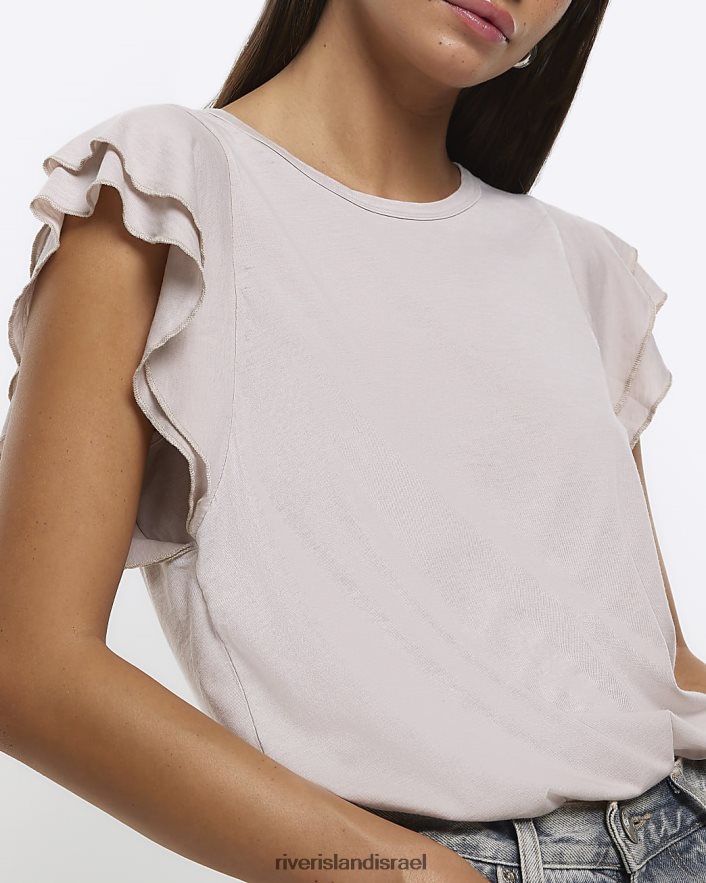 לבוש River Island חולצת טריקו עם שרוול סלסול אפור נשים BDZ4081381