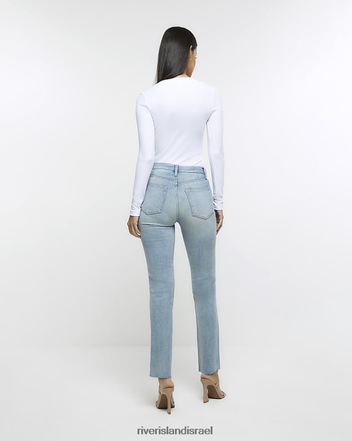 לבוש River Island ג'ינס רזה בגזרה ישרה בגזרה גבוהה כְּחוֹל נשים BDZ4081383