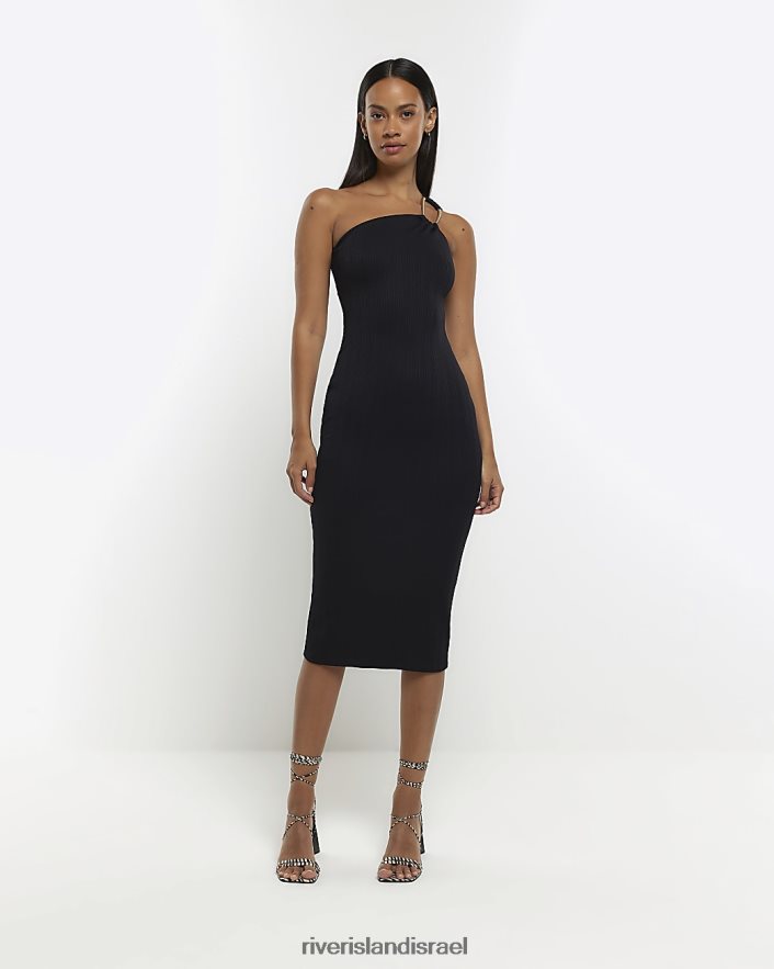 לבוש River Island שמלת מידי עם כתף אחת שָׁחוֹר נשים BDZ4081389