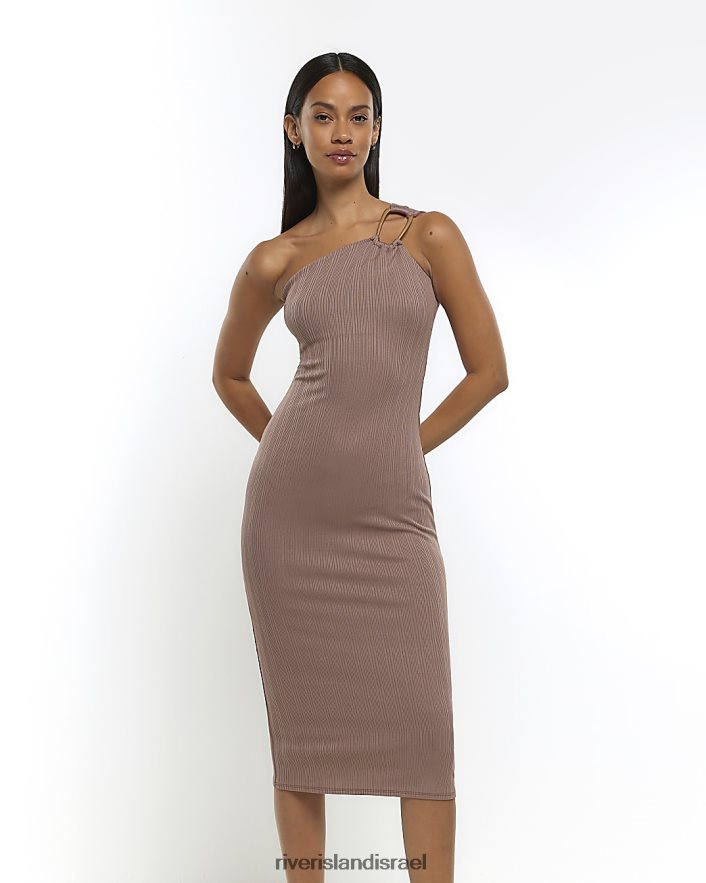 לבוש River Island שמלת מידי עם כתף אחת אָפוֹר חוּם נשים BDZ4081390
