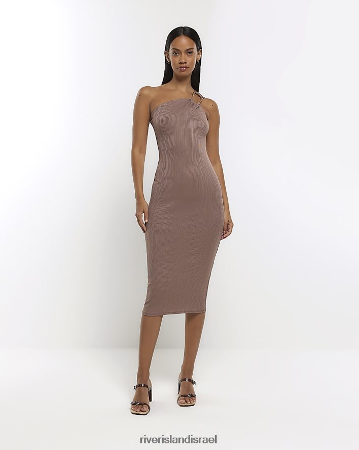 לבוש River Island שמלת מידי עם כתף אחת אָפוֹר חוּם נשים BDZ4081390