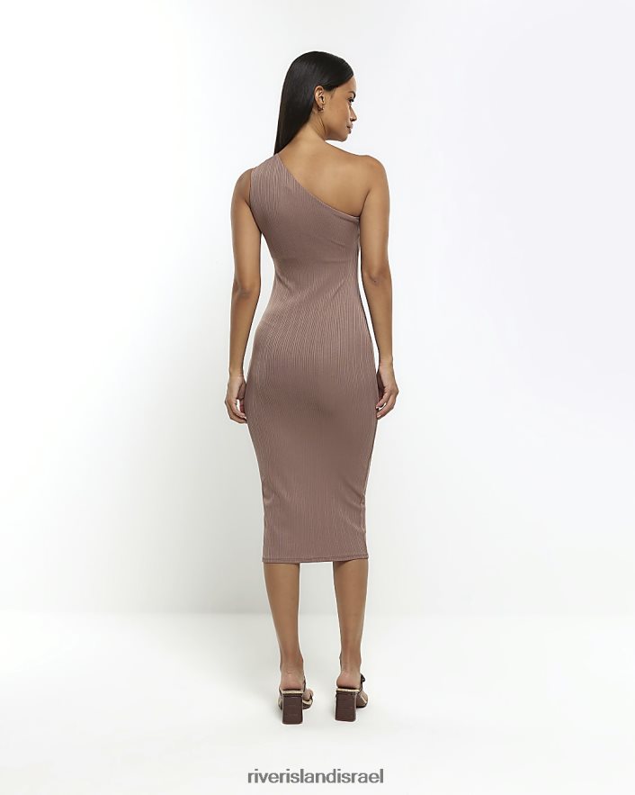לבוש River Island שמלת מידי עם כתף אחת אָפוֹר חוּם נשים BDZ4081390