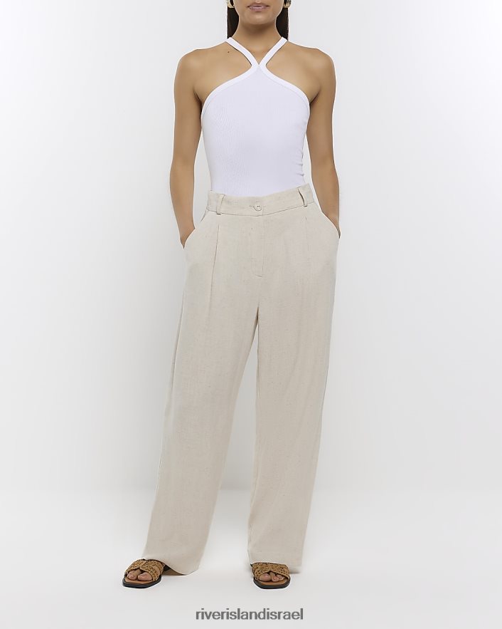 לבוש River Island מכנסיים רחבים עם פשתן בז' נשים BDZ4081393