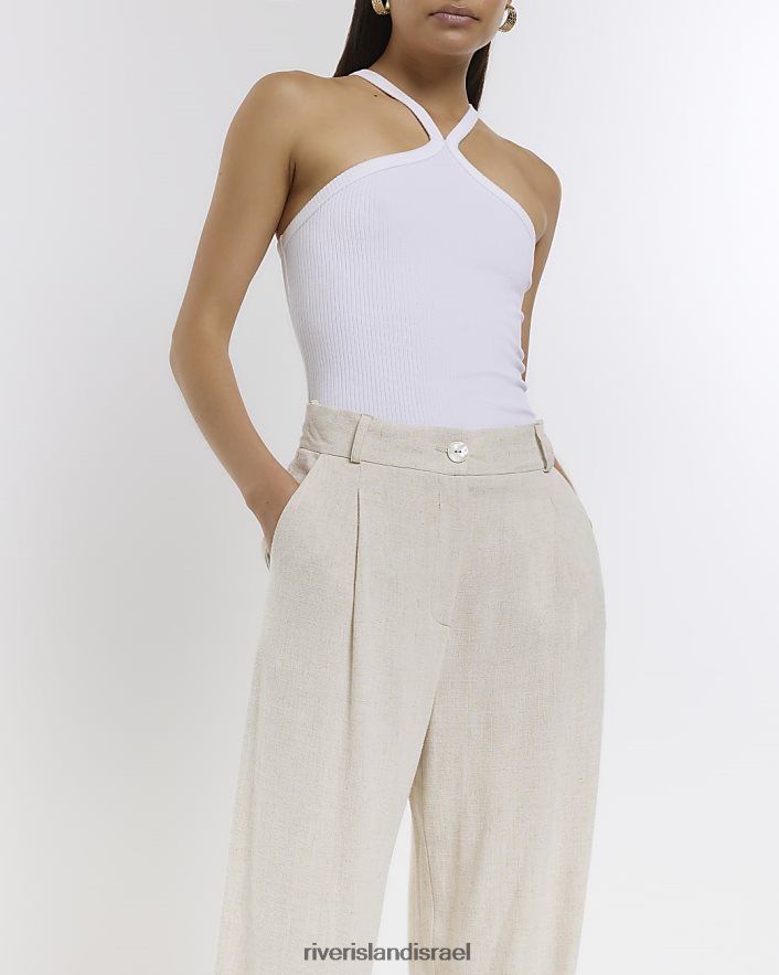 לבוש River Island מכנסיים רחבים עם פשתן בז' נשים BDZ4081393