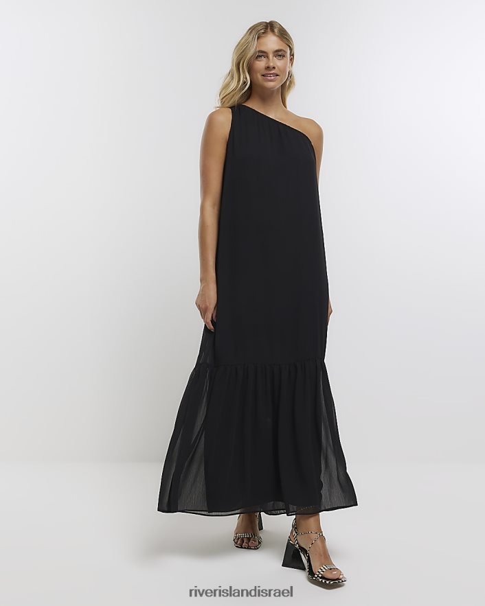 לבוש River Island שמלת מקסי חלוק שיפון עם כתף אחת שָׁחוֹר נשים BDZ4081395
