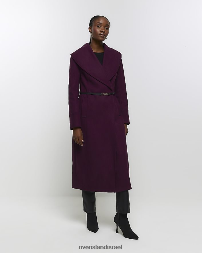 לבוש River Island מעיל ארוכות מעטפת חגורה אָדוֹם נשים BDZ40813