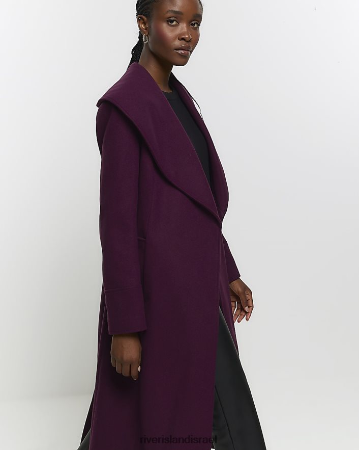 לבוש River Island מעיל ארוכות מעטפת חגורה אָדוֹם נשים BDZ40813