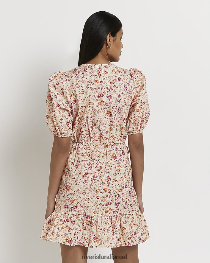 לבוש River Island שמלת מיני מעטפת פרחונית תפוז נשים BDZ4081409