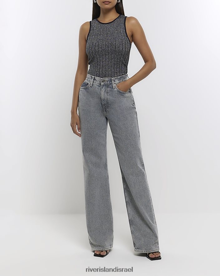 לבוש River Island גופיית רייסר מתכתית שָׁחוֹר נשים BDZ4081422