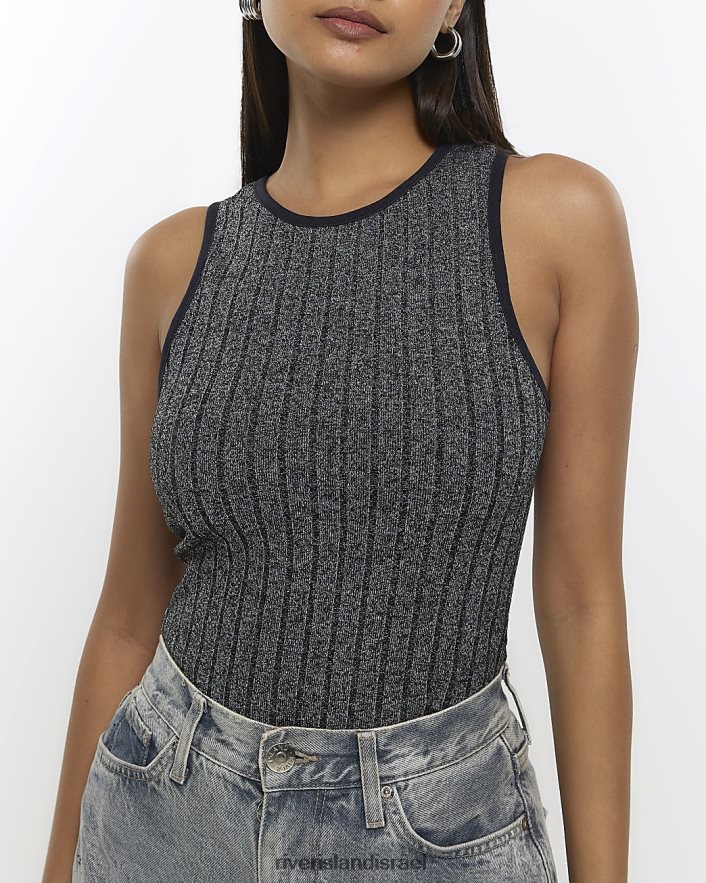 לבוש River Island גופיית רייסר מתכתית שָׁחוֹר נשים BDZ4081422