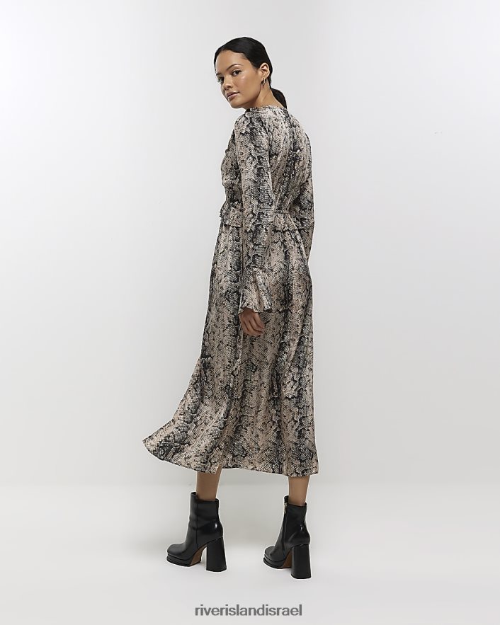 לבוש River Island שמלת מידי נדנדת סלסולים בהדפס בעלי חיים אפור נשים BDZ408142