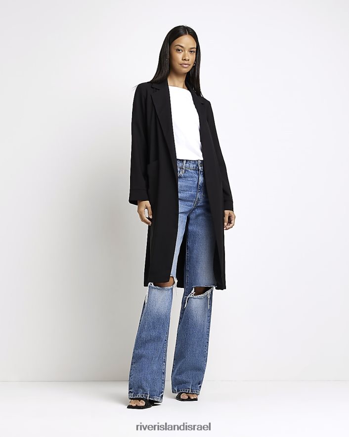לבוש River Island מעיל אבק מותניים קשירת סאטן שָׁחוֹר נשים BDZ4081431