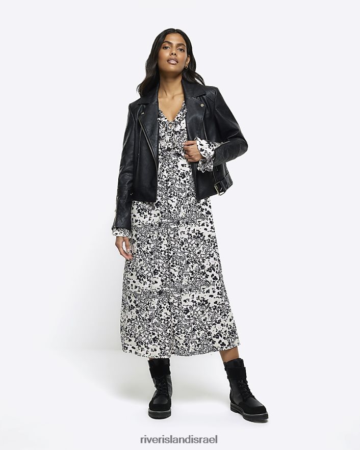 לבוש River Island שמלת מידי נדנדת סלסולים בהדפס בעלי חיים שָׁחוֹר נשים BDZ408143