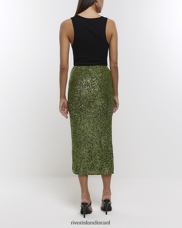 לבוש River Island חצאית מידי נצנצים ירוק נשים BDZ4081441