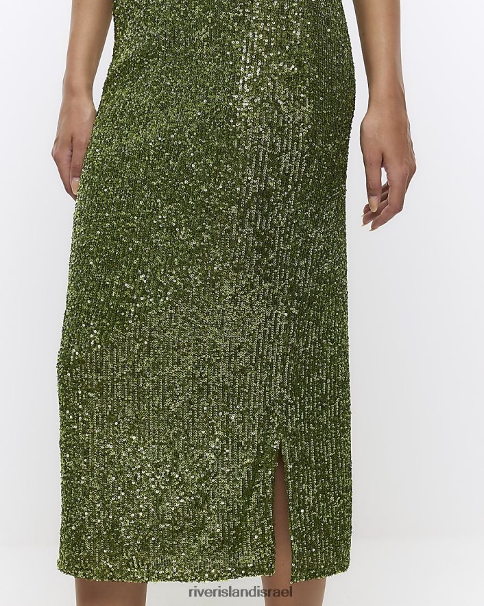 לבוש River Island חצאית מידי נצנצים ירוק נשים BDZ4081441