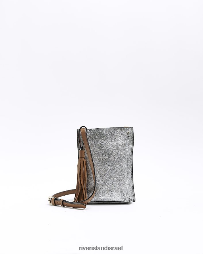 אביזרים River Island תיק קרוס גוף ציצית עור כסף נשים BDZ4081453