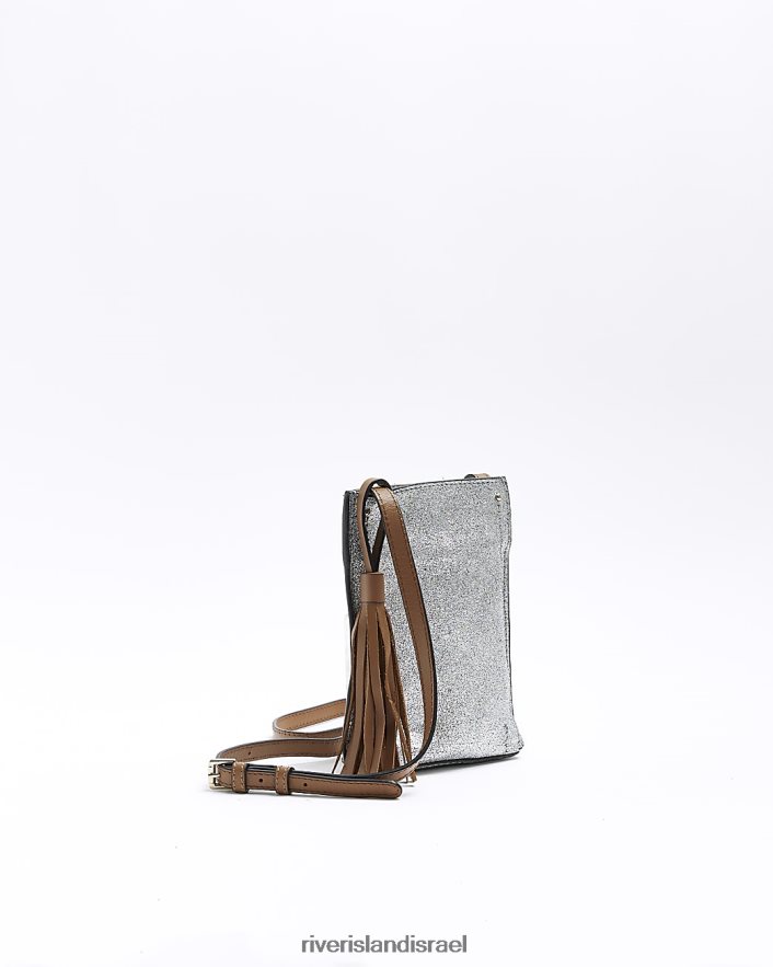 אביזרים River Island תיק קרוס גוף ציצית עור כסף נשים BDZ4081453