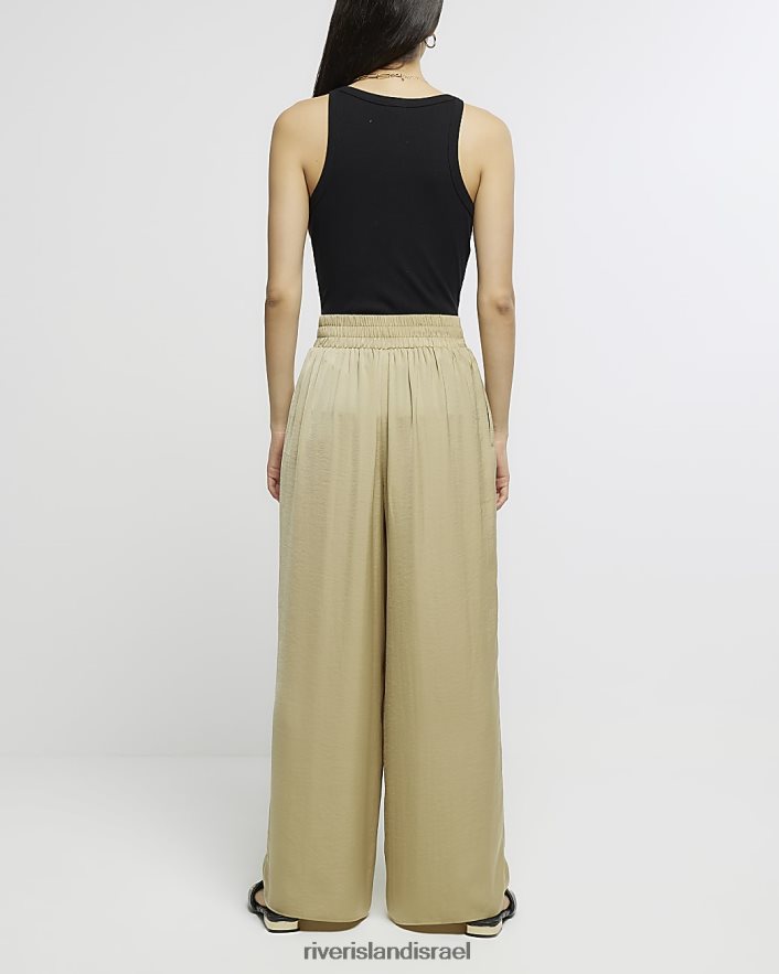 לבוש River Island מכנסי סאטן לרגליים רחבות חָקִי נשים BDZ4081454