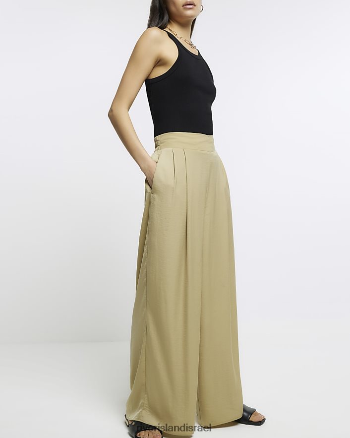 לבוש River Island מכנסי סאטן לרגליים רחבות חָקִי נשים BDZ4081454
